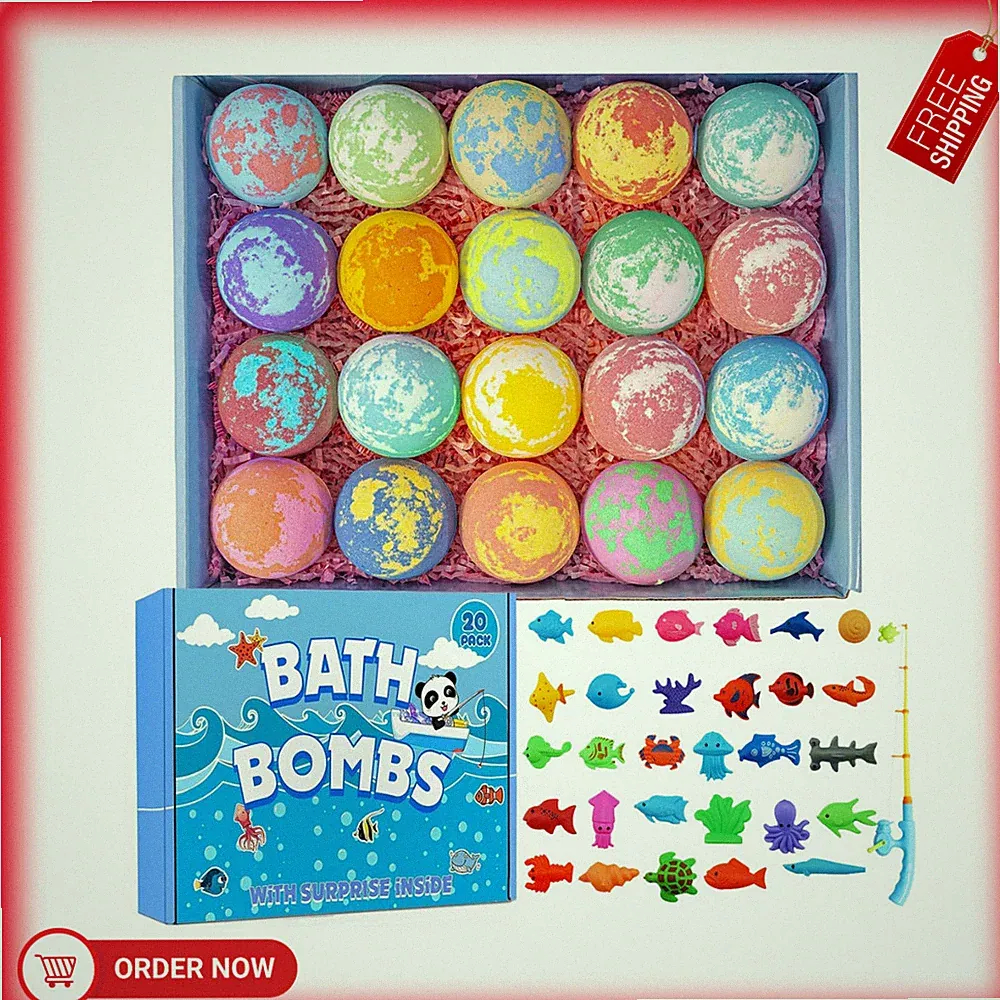 Bath Bombs for Kids 20 Pack with Surprise Inside Colorful Bath Fizzies Gift Set
