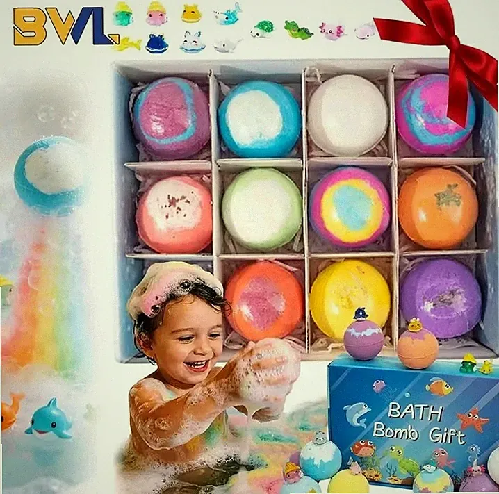 Kids Bath Bombs with Hidden Ocean Surprise Toys – 6 Pack Gift Set, Natural Foam